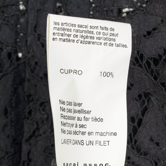 Sacai PF16 Black & Blue Lace Velvet-Trim Blouse - Picture 9 of 11